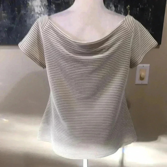 7th Avenue NY & Co Tan and White Draped Neckline Horizontal Striped Top-XL - Picture 2 of 12